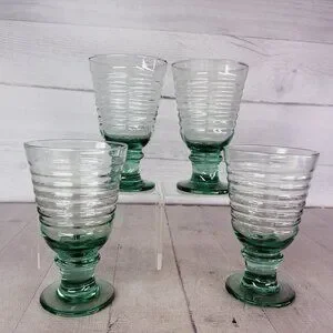 Libbey Ribbed Glassware Libbey | Dining | Vintage Libbey Sirrus Spanish Green Ribbed Water Ice ...